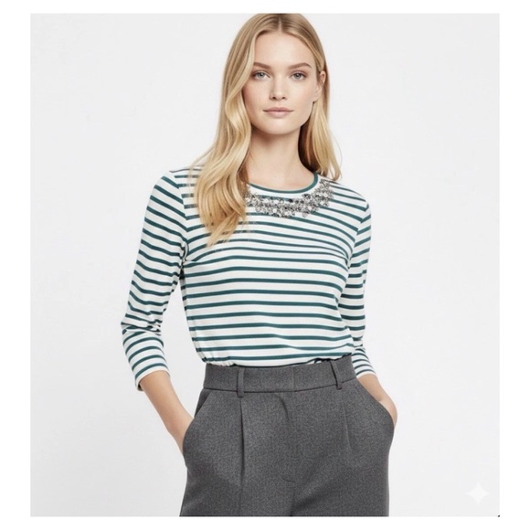 Tory Burch Tops - Tory Burch T-Shirt Casual Long Sleeve Blue White Striped Back Embellished Tie